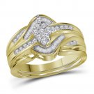 14kt Yellow Gold Round Diamond Cluster Bridal Wedding Engagement Ring Band Set