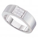 14k White Gold Mens Princess Diamond Cluster Wedding Anniversary Band Ring 1/2