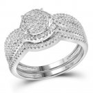 Real Diamond 0.5 TCTW Cluster Wedding BAND Engagement RING SET 10k White Gold