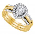 14kt Yellow Gold Diamond Teardrop Cluster Bridal Wedding Engagement Ring Set