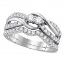 14kt White Gold Round Diamond 2-stone Bridal Wedding Engagement Ring Band Set