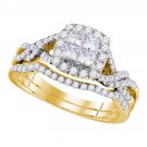 10kt Yellow Gold Princess Diamond Twist Bridal Wedding Engagement Ring Set