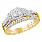 10kt Yellow Gold Round Diamond Cluster Bridal Wedding Engagement Ring Set