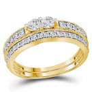 14kt Yellow Gold Round Diamond 2-Stone Bridal Wedding Engagement Ring Set