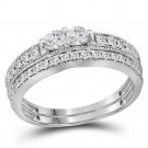 14kt White Gold Round Diamond 2-Stone Bridal Wedding Engagement Ring Set