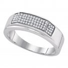 Sterling Silver Mens Round Diamond Micropave Flat Wedding Band Ring 1/5 Ctw