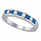 Womens Blue Diamond Wedding Band Ring for HER 1/4 Cttw 10kt White Gold Enhanced