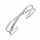 Ladies Edgy Sterling Silver Bracelet Fancy X Style Open Cuff w/ Stardust Finish