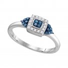 10kt White Gold Womens Round Blue Color Enhanced Diamond Square Cluster Ring