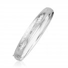 Classic Floral Carved Bangle in 14k White Gold (8.0mm) Womens Unique Bracelet