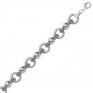Sterling Silver Multi Strand Bead Chain Bracelet with Rings and Rhodium Plating