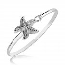 Womens Unique Sterling Silver Starfish Motif Slim Bangle with Rhodium Plating