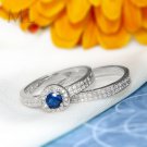 Womens Matching 0.64 Ct BLUE SAPPHIRE Wedding Band Ring SET Gold Plated SIZE 6-9