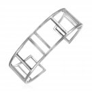 Textured Open Square Motif Cuff Bangle in Sterling Silver Womens Unique Fashion