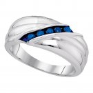 Sterling Silver Mens Round Blue Enhanced Diamond Wedding Anniversary Band Ring