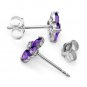 1.15 Carat 14K Solid White Gold Purple Splash Amethyst Earrings