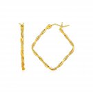 Textured and Shiny Twisted Square Hoop Earrings in 14k Yellow Gold