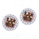 10k Rose Gold Brown Color Enhanced Diamond Cluster Screwback Stud Earrings 1/4