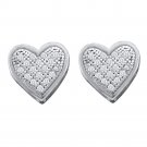 10k White Gold Round Diamond Heart Love Fashion Earrings 1/10 Ctw