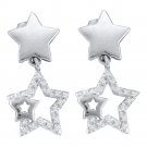 10k White Gold Womens Round Diamond Dangle Fashion Earrings 1/10 Cttw
