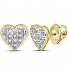 10k Yellow Gold Womens Round Diamond Heart Cluster Stud Earrings 1/20 Cttw