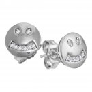 10k White Gold Womens Round Diamond Smiley Face Screwback Earrings 1/20 Cttw