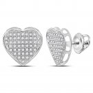 Sterling Silver Womens Round Diamond Heart Stud Earrings 1/3 Cttw