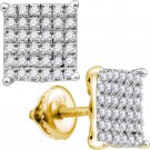 10kt Yellow Gold Womens Round Diamond Square Cluster Stud Earrings