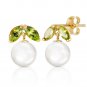 4.4 CTW 14K Solid Gold Stud Earrings pearl Peridot