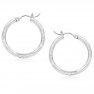 14k White Gold Diamond Cut Hoop Earrings (25 mm)