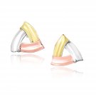 14k Tri-Color Gold Triangular Open Style Post Earrings Womens Unique Fashion