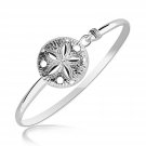 Sterling Silver Sand Dollar Motif Thin Bangle with Rhodium Plating Womens