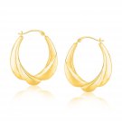 14k Yellow Gold Womens & Girls Cute Scallop Motif Oval Hoop Fashion Earrings