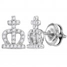 14kt White Gold Womens Round Diamond Crown Cross Stud Earrings 1/5 Cttw