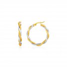 Womens Two-Tone Stylish Twisted Wire Round Hoop EARRINGS 10k Yellow & White Gold