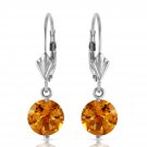 3.1 Carat 14K Solid White Gold Leverback Earrings Citrines