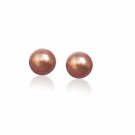 14k Yellow Gold Women's Cute Cultured Brown Pearl Stud Fashion Earrings (6.0 mm)