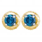 0.25 carat Blue Diamond Stud Solitaire Earrings 10k Yellow Gold Enhanced 4 Prong