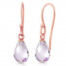 14K Solid Rose Gold Beautiful Women's Fish Hook Fashion Earrings with Pink Topaz