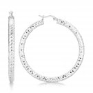 Womens Sterling Silver Thick Faceted Large Hoop Earrings with Rhodium Plating