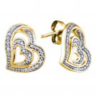 Yellow-tone Sterling Silver Womens Round Diamond Heart Stud Earrings 1/20 Cttw