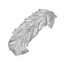 Womens Girls Textured Leaf Cuff Bangle Fashion Bracelet in Solid Sterling Silver
