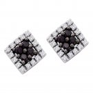 0.25 CT Solid 10k White Gold Black Enhanced Diamond Square Cluster Stud Earrings