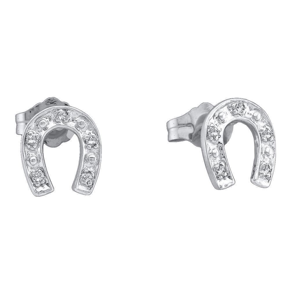 Womens Round Diamond Horseshoe Stud Earrings 1/20 Cttw 10k White Gold