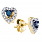 10k Yellow Gold Womens Blue Color Enhanced Diamond Heart Screwback Stud Earrings