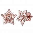 10kt Rose Gold Women's Stylish Round Diamond Star Cluster Stud Earrings 1/5 Ct