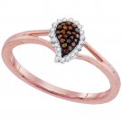10k Rose Gold Womens Round Red Color Enhanced Diamond Cluster Fashion Ring 1/10
