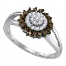 10k White Gold Womens Round Brown Color Enhanced Diamond Flower Cluster Ring