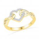 10k Yellow Gold Women's Round Diamond Fashion Infinity Twist Heart Ring 1/10 Ct
