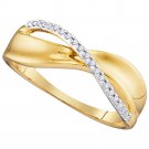 10k Yellow Gold Women's Round Diamond Single Row Crossover Band Ring 1/20 Ct